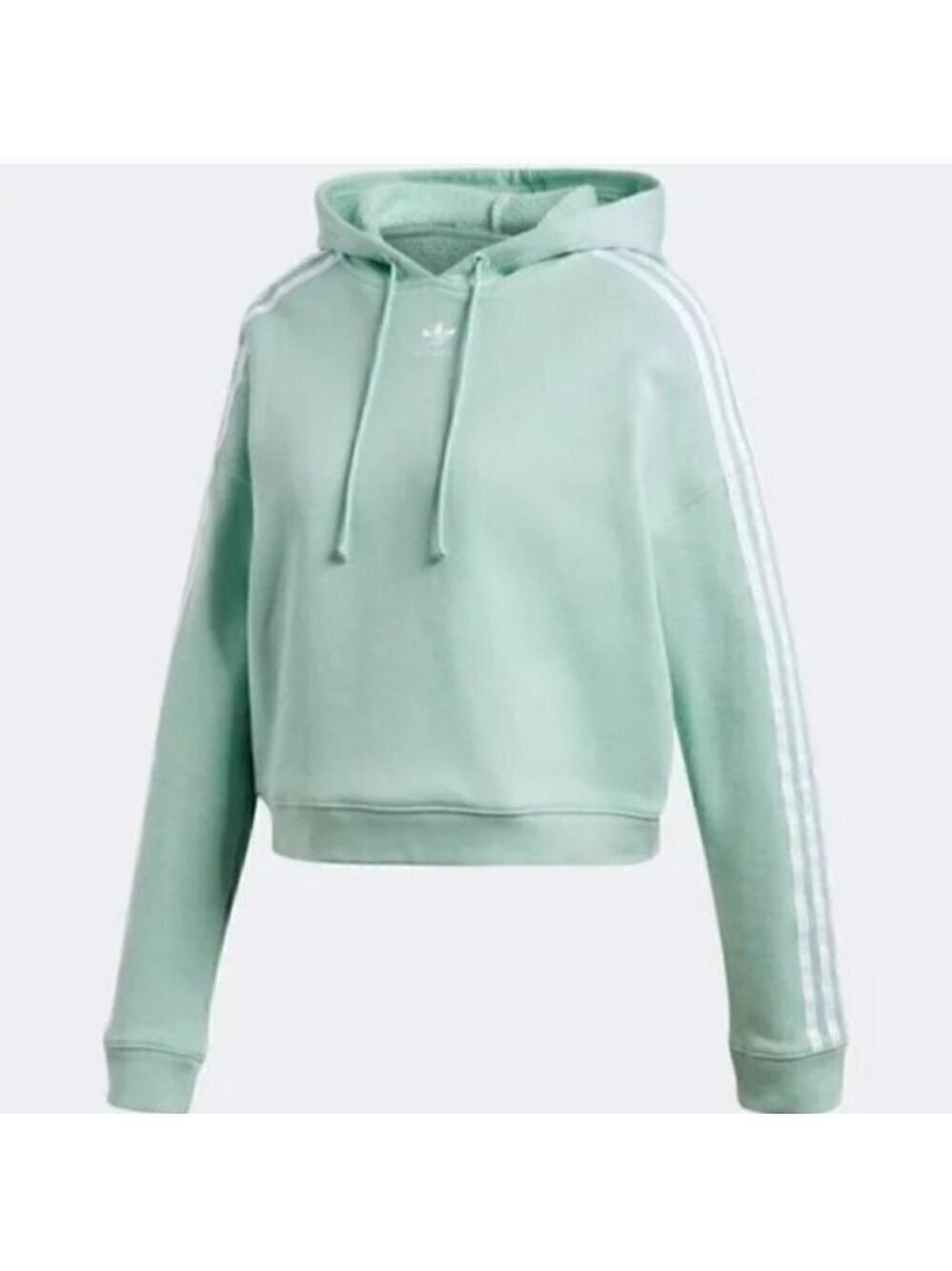Adidas Women’s Mint Green Cropped Hoodie with Three Stripes Sz Small